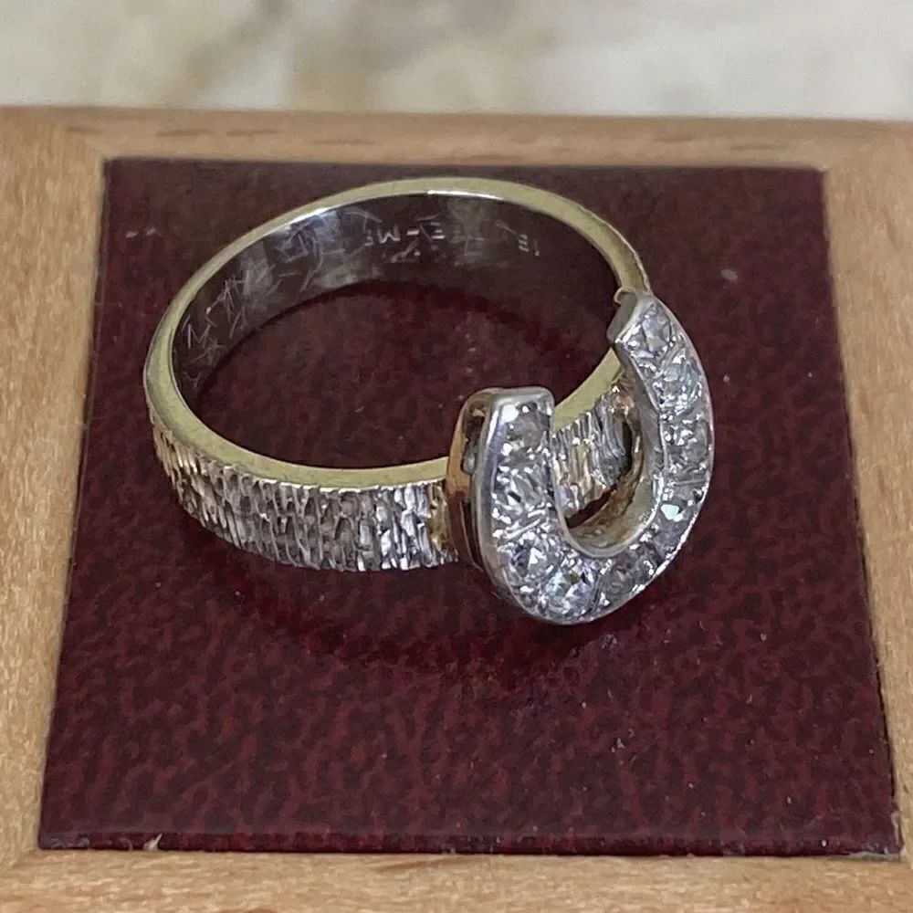 18K Diamond Ring Custom Made Horseshoe Motif